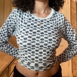 White and blue long sleeve with a floral pattern!